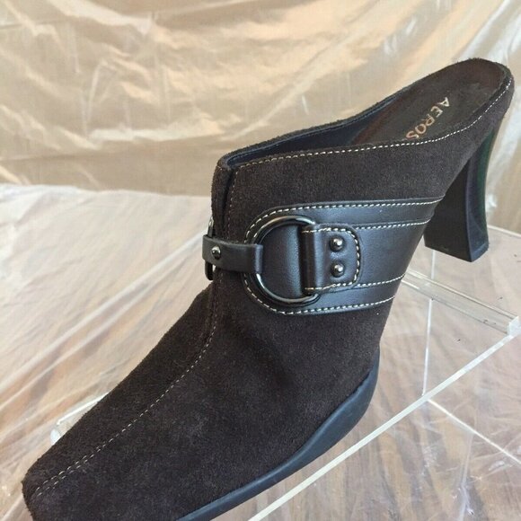Aerosoles Shoes 7.5M Brown‎ Suede Mule 3” Heels Clogs Ring Decor In a Cinch Work - Picture 5 of 12